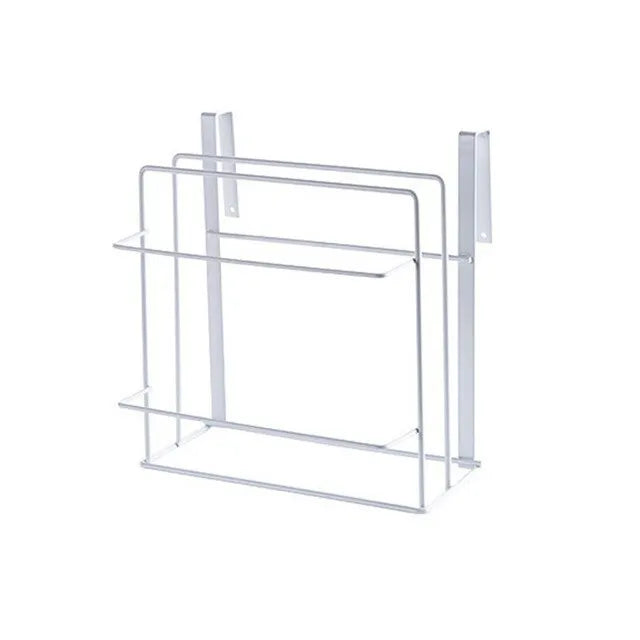 Kitchen double layer iron towel rack hanging holder with chopping board storage in white colour wall mounted