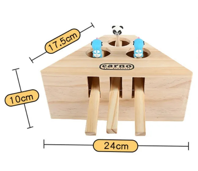 Solid wood cat toy with 3 or 5 holes in ball or cartoon style for cats, kittens and hamsters