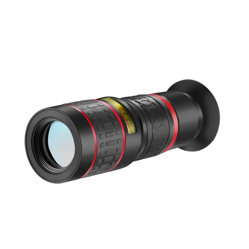 20x magnification mobile phone telescope with universal clip and single eyemask on a smartphone