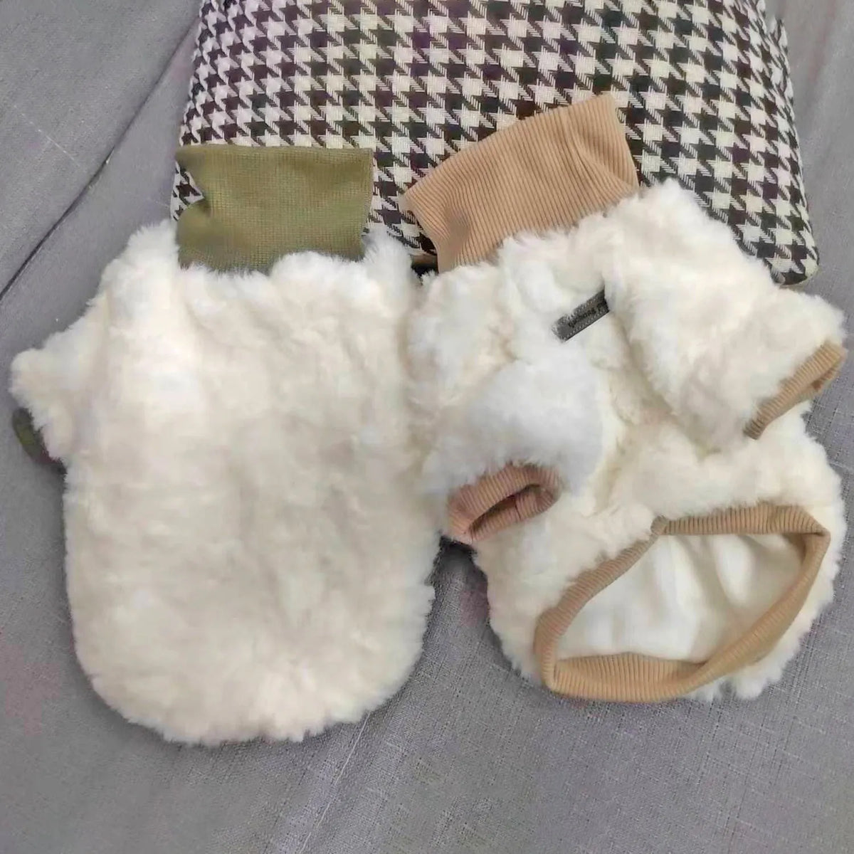 Turtleneck plush cotton-padded dog coat in high collar creamy green, sizes XS-XL for small and medium dogs