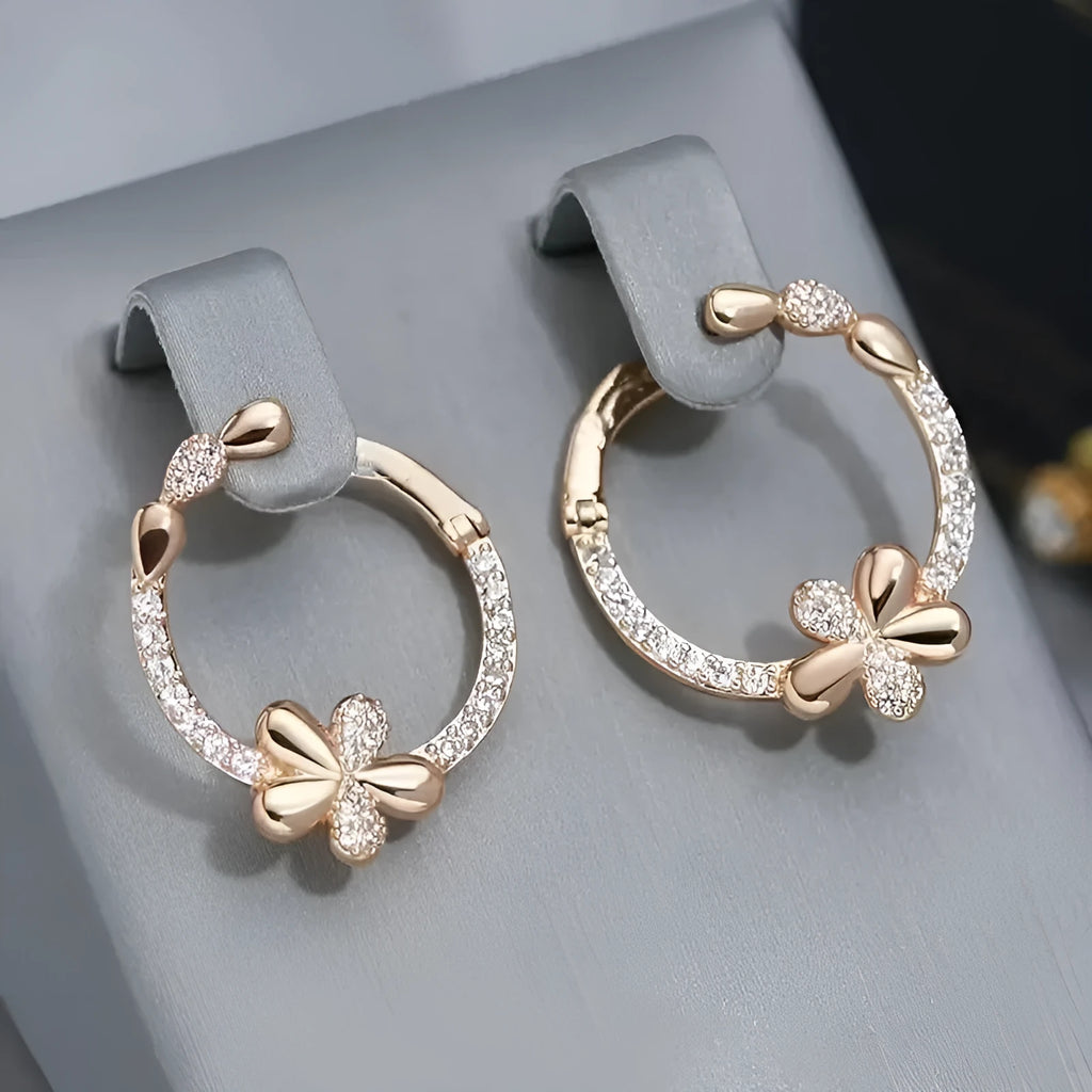 Copper round ring earrings with geometric design and electroplated finish for women