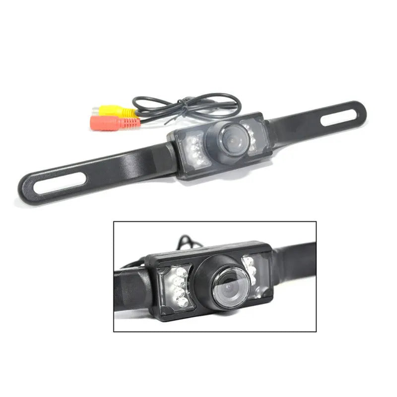 Car rear view camera with license plate frame, 170-degree angle, IP68 waterproof, distance ruler, and 6-metre video cable