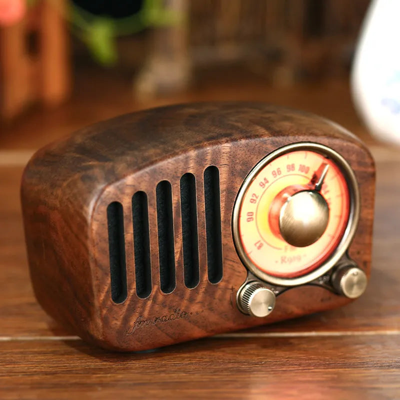 Compact retro wooden wireless Bluetooth mini speaker in cherry wood finish