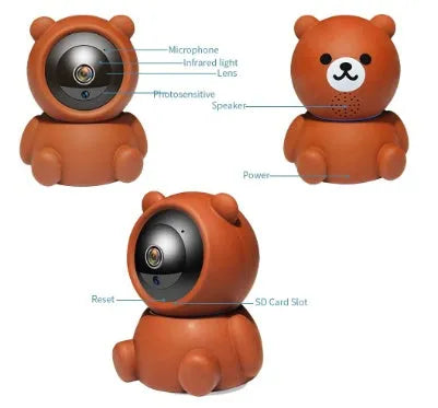 Bear brand white 1080P WiFi security camera with wide-angle lens on a stand