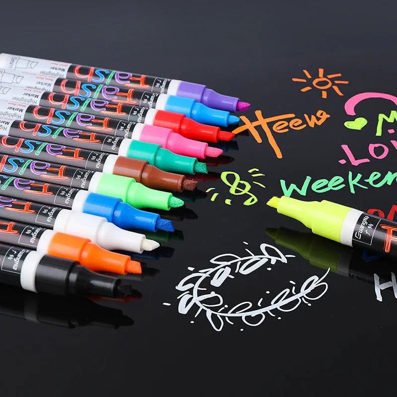 6mm electronic highlighter pen for fluorescent boards with oblique tip and plastic shell