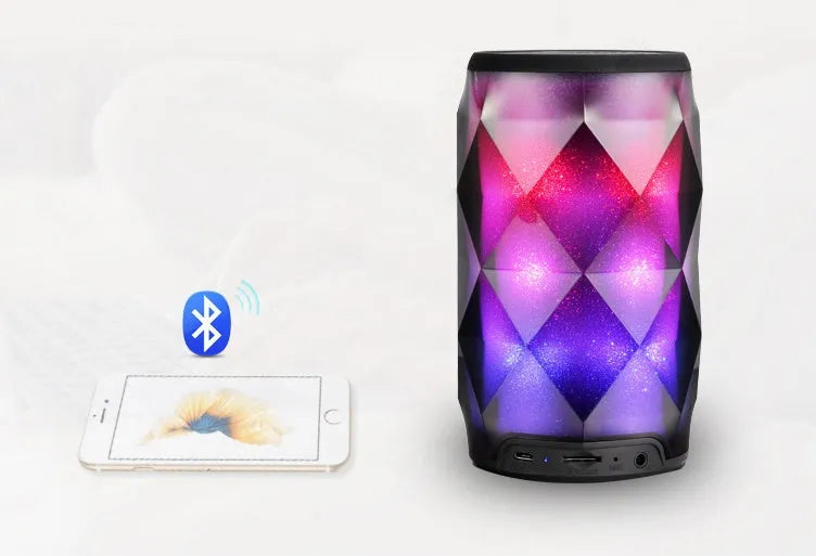 Black crystal cut Coke can shaped lantern Bluetooth speaker with colourful starry sky lighting effect