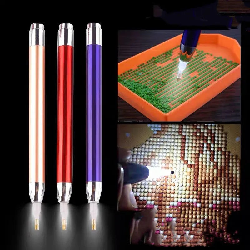 Luminous diamond painting drill pen in blue, gold, or red colours with aluminium alloy construction