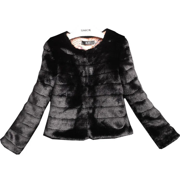 Women's short length faux fur top in beige colour with regular sleeves for street fashion