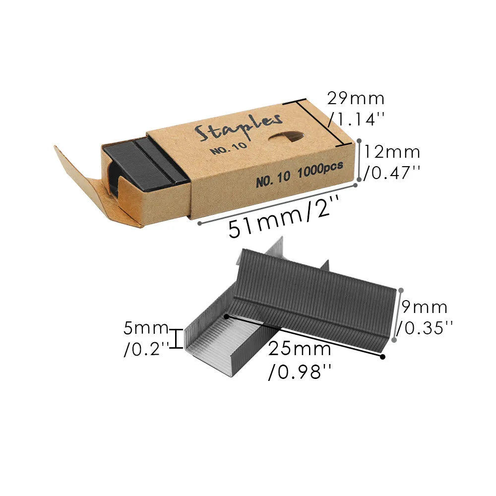 Box of 1000 metal staples in colours black, purple, rose gold, and rose red for office stationery