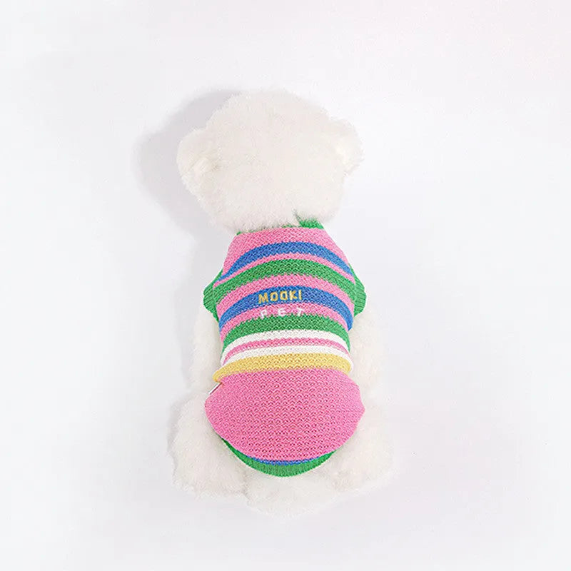 Pink and green dog clothes vest in cotton acrylic blend, sizes XXS to XXL for small and medium dogs