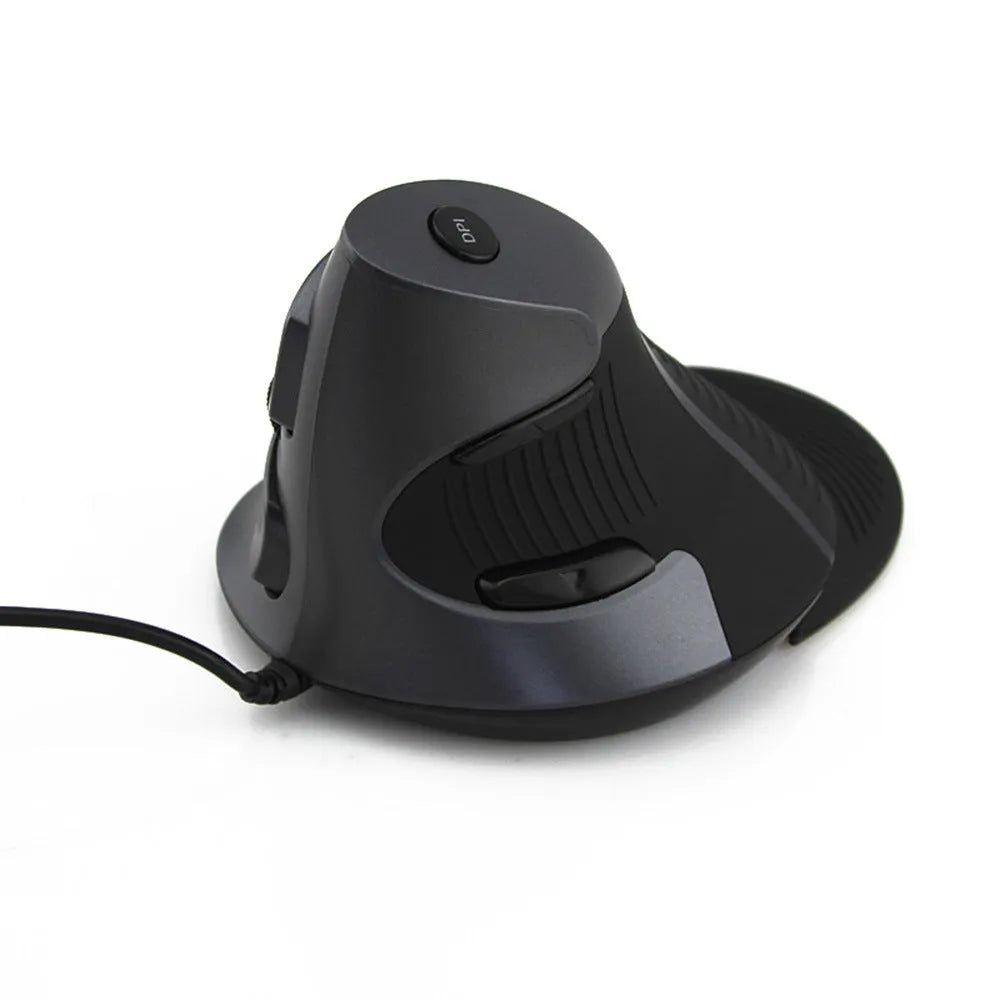 Black and white ergonomic vertical wired optical mouse for desktop computers with 120mm rat size design