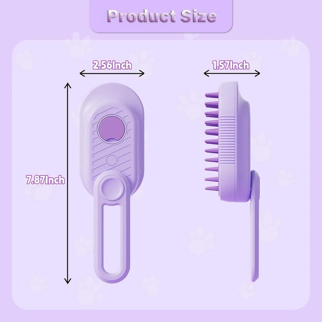3-in-1 cat steam brush with foldable handle, silicone and ABS, soft bristle tips, for cats and dogs
