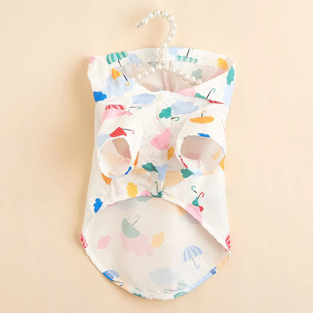 Cartoon umbrella pattern dog raincoat in colourful design with polyester construction