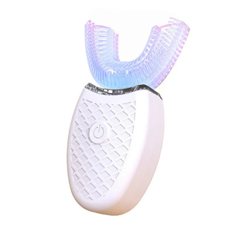 Automatic U-type electric toothbrush with 360-degree silicone head, three modes, USB charging, IPX7 body, white black pink blue