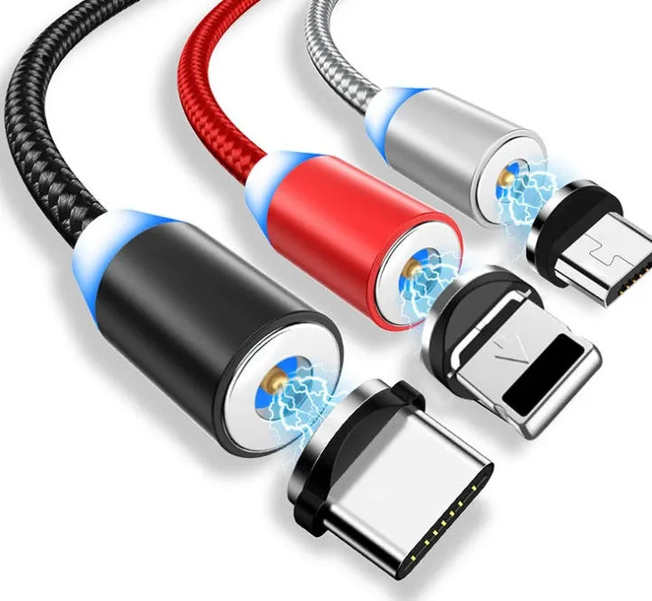 YBD black magnetic LED charging cable with aluminium shell connector next to an iPhone