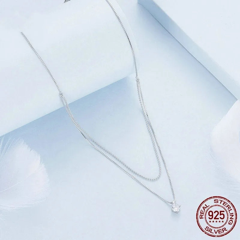 S925 sterling silver necklace with double-layer pearl chain design in silver colour