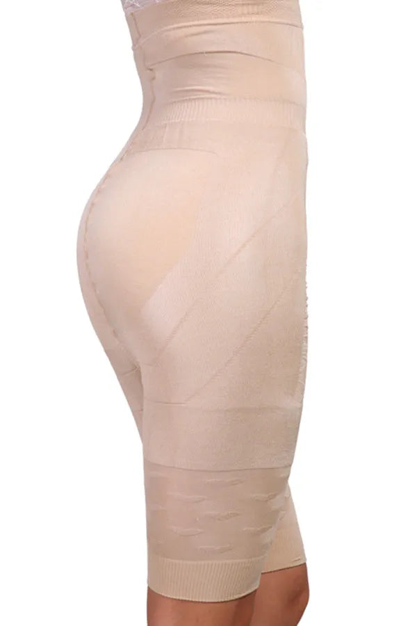 Women's seamless high waist shapewear short for tummy control in black or nude.