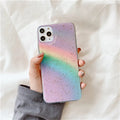 Rainbow gradient phone case with stripe patterns for iPhone models