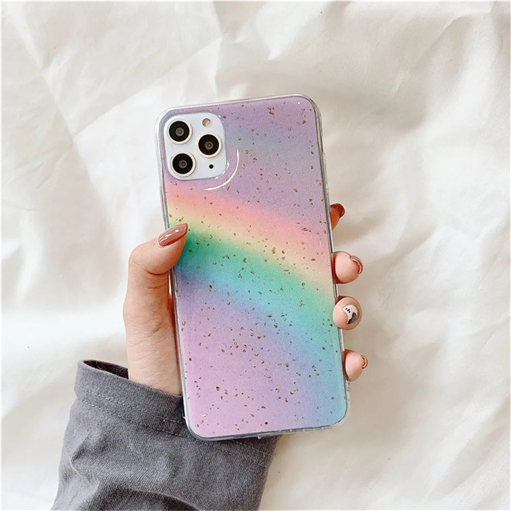 Rainbow gradient phone case with stripe patterns for iPhone models
