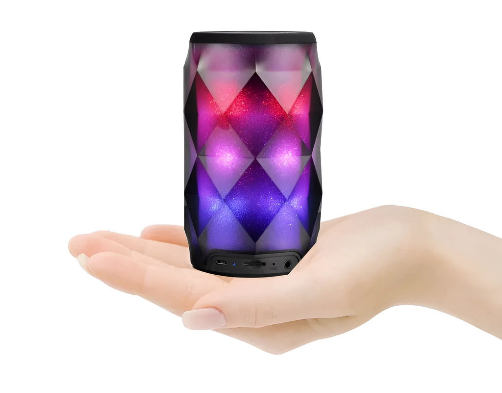 Black crystal cut Coke can shaped lantern Bluetooth speaker with colourful starry sky lighting effect