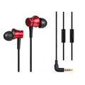 Piston-style in-ear wired headphones with 3.5mm audio jack in black, blue, and red colour options