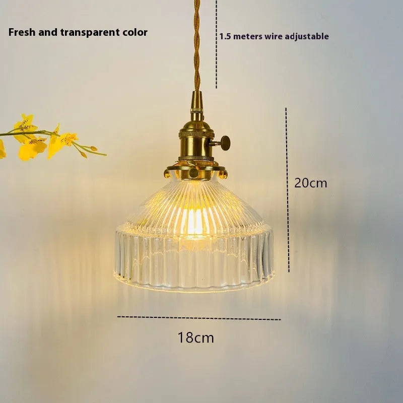 Nordic-style brass chandelier with glass shade on adjustable 1.5m wire and iron ceiling plate