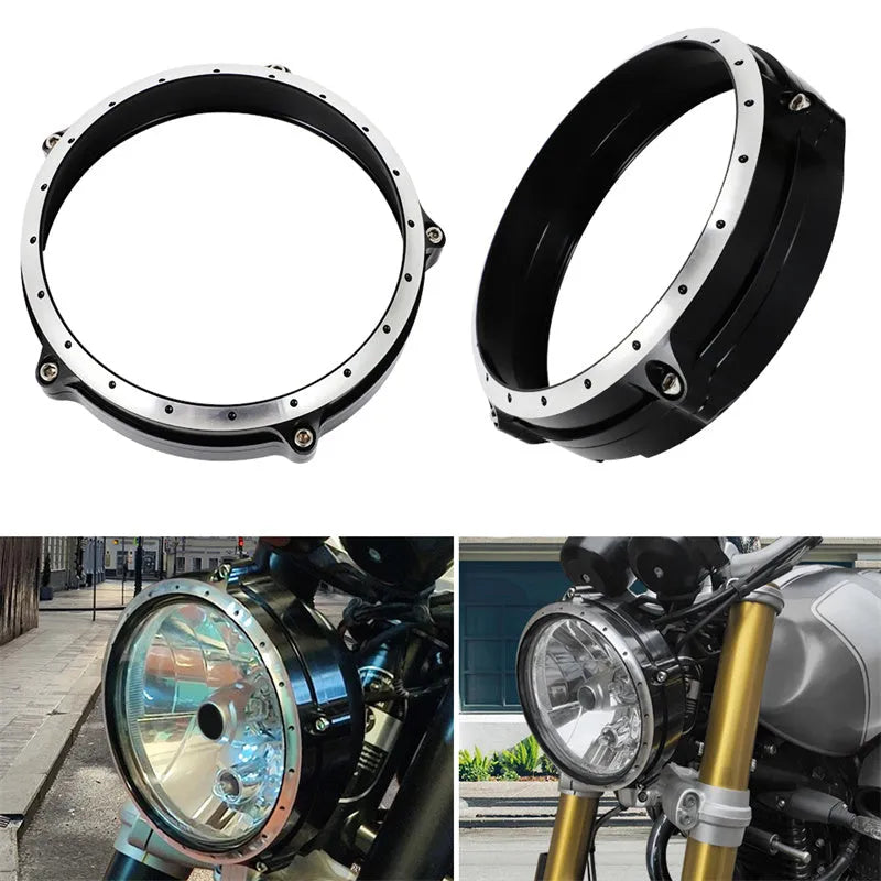 Black CNC aluminium headlight cover frame for BMW R NINE T Scrambler motorcycle 2014-2017 models