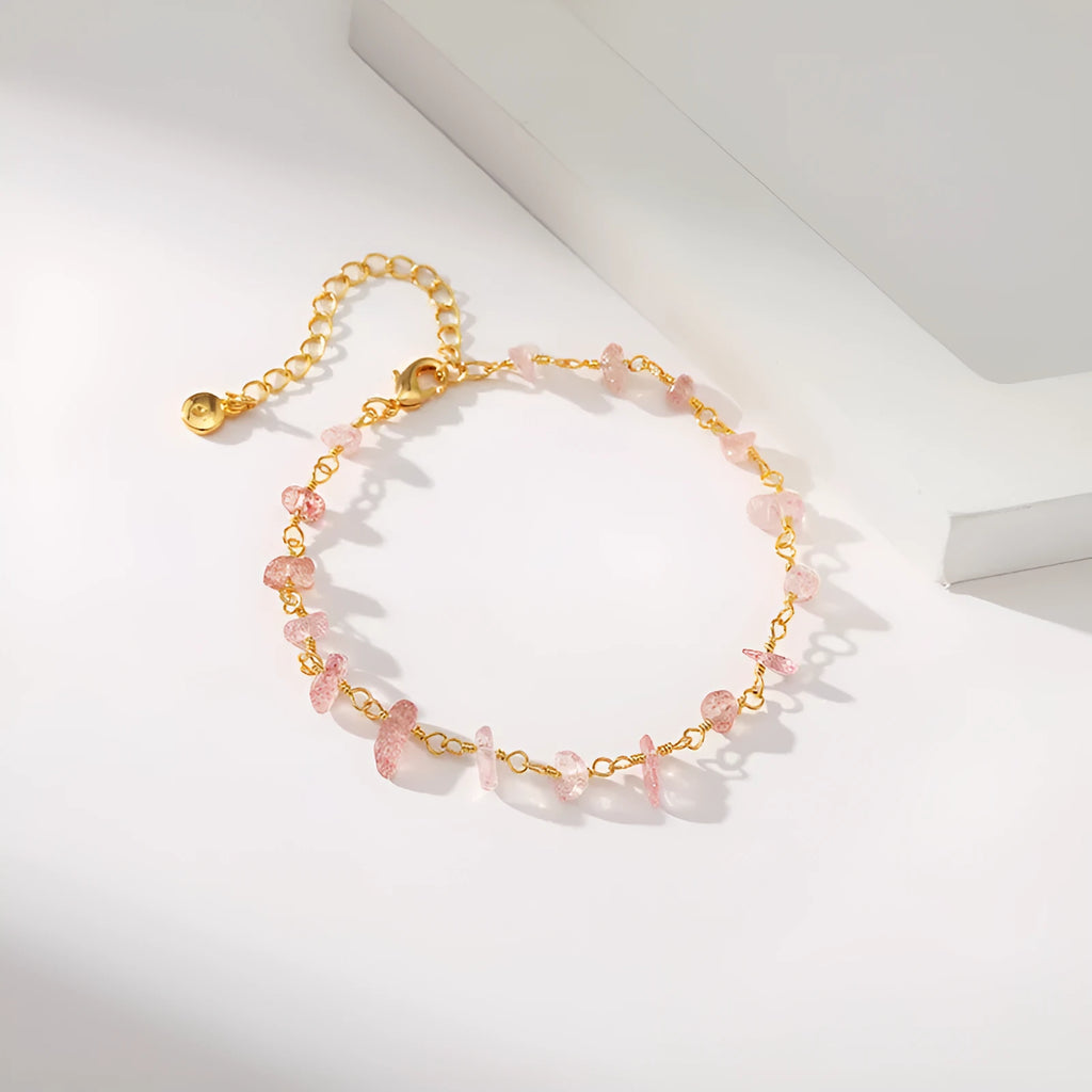 Women's geometric bracelet with natural gravel texture and crystal accents in 18K copper