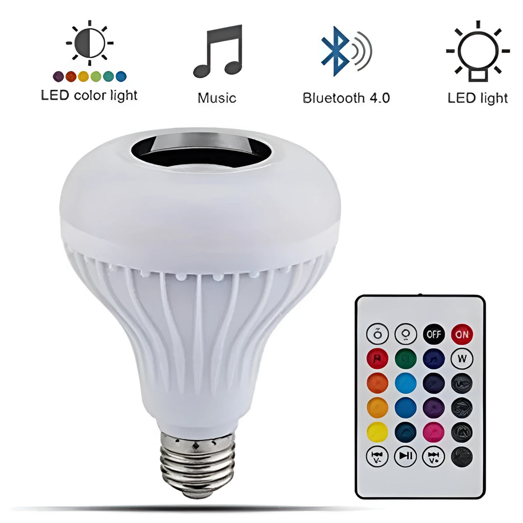 White Bluetooth LED bubble lamp bulb with E27 base and remote control