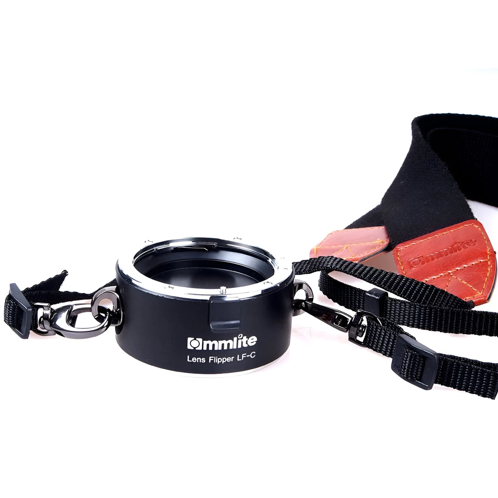Aluminium alloy camera lens flipper dual holder system with stainless steel buckle and cotton strap