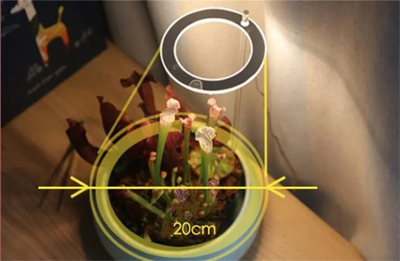 USB-powered full spectrum LED plant grow light with acrylic stick, shown in yellow light.