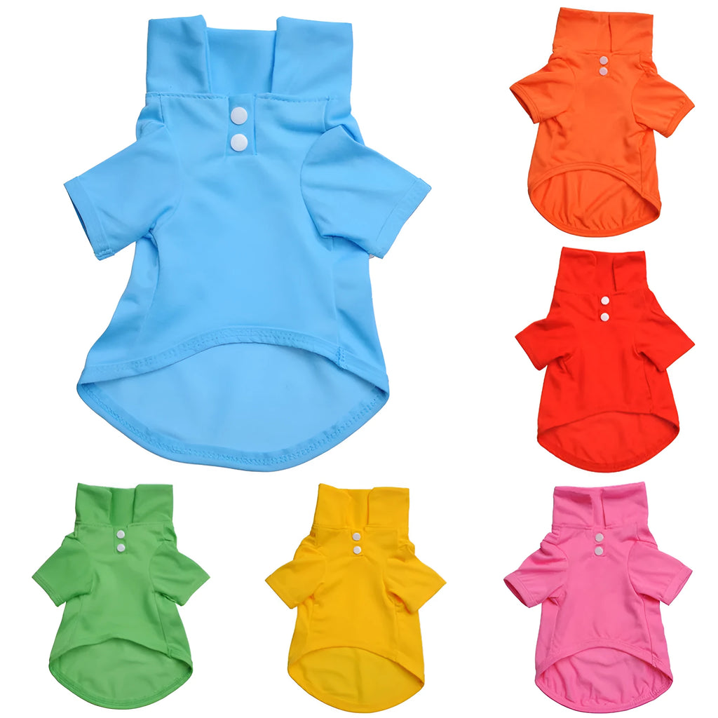 Cotton dog polo shirt with lapel collar in solid blue, available in sizes XS to XL