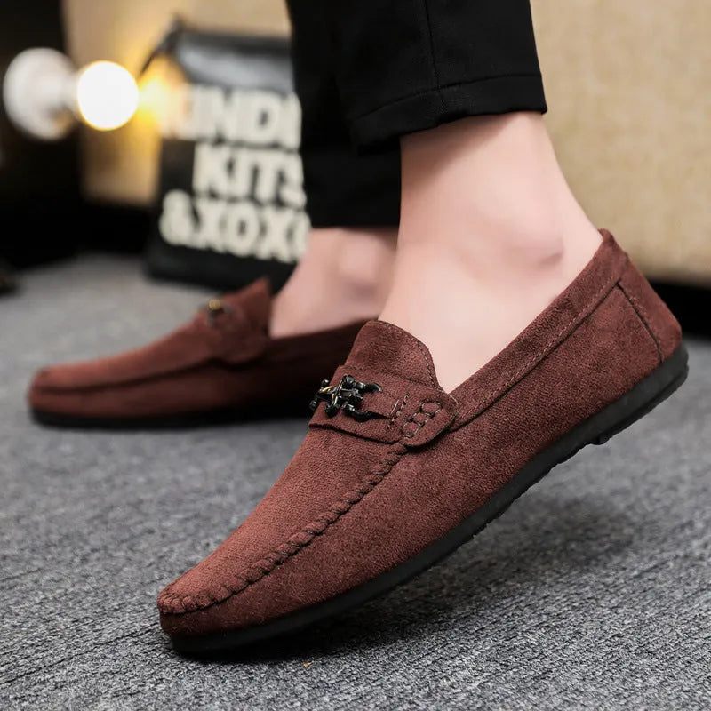 Men's black waterproof slip-on loafers with round toe and low heel for casual spring wear