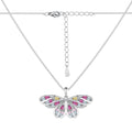 S925 sterling silver butterfly necklace with dopamine colour inlay on a snake bones chain, 41-50cm