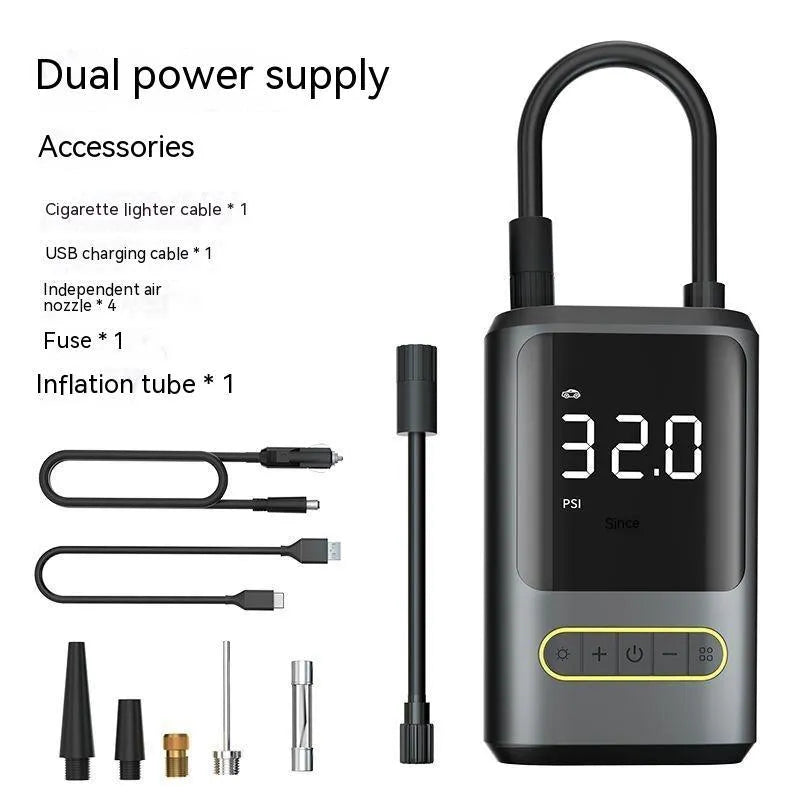 Handheld digital display wireless air pump with LED light for car tyre inflation