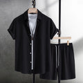 Men's white cotton blend beach shirt and shorts suit for summer casual wear