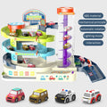 Children's steering wheel toy car building parking lot set with rail car, plastic, dual mode, ages 4-6