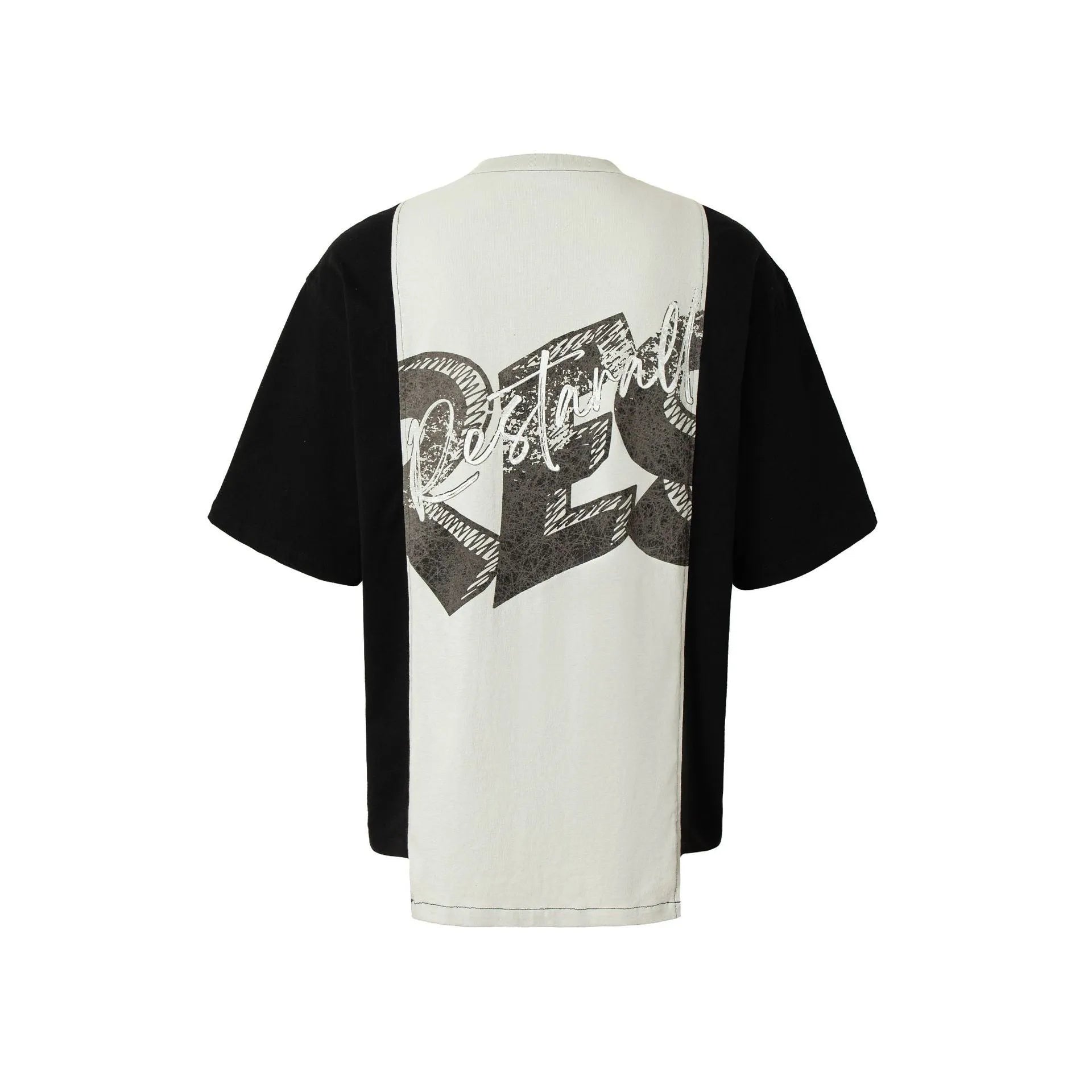 Black and white deconstruction print cotton blend t-shirt with loose fit and short sleeves