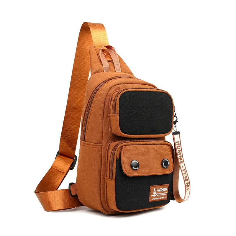 Nylon outdoor leisure crossbody shoulder bag with contrast colour trim options