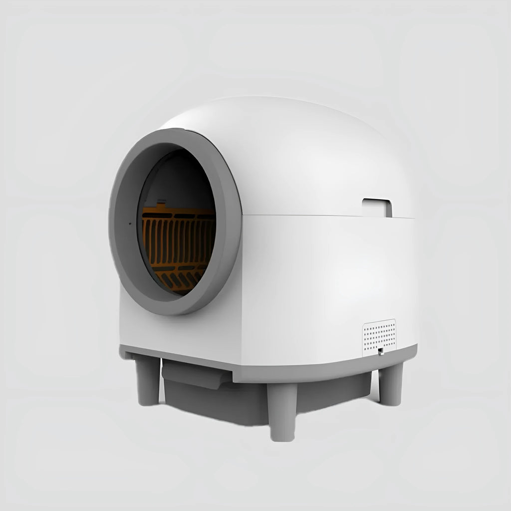 White automatic self-cleaning cat litter box with enclosed design for cats 1-10kg
