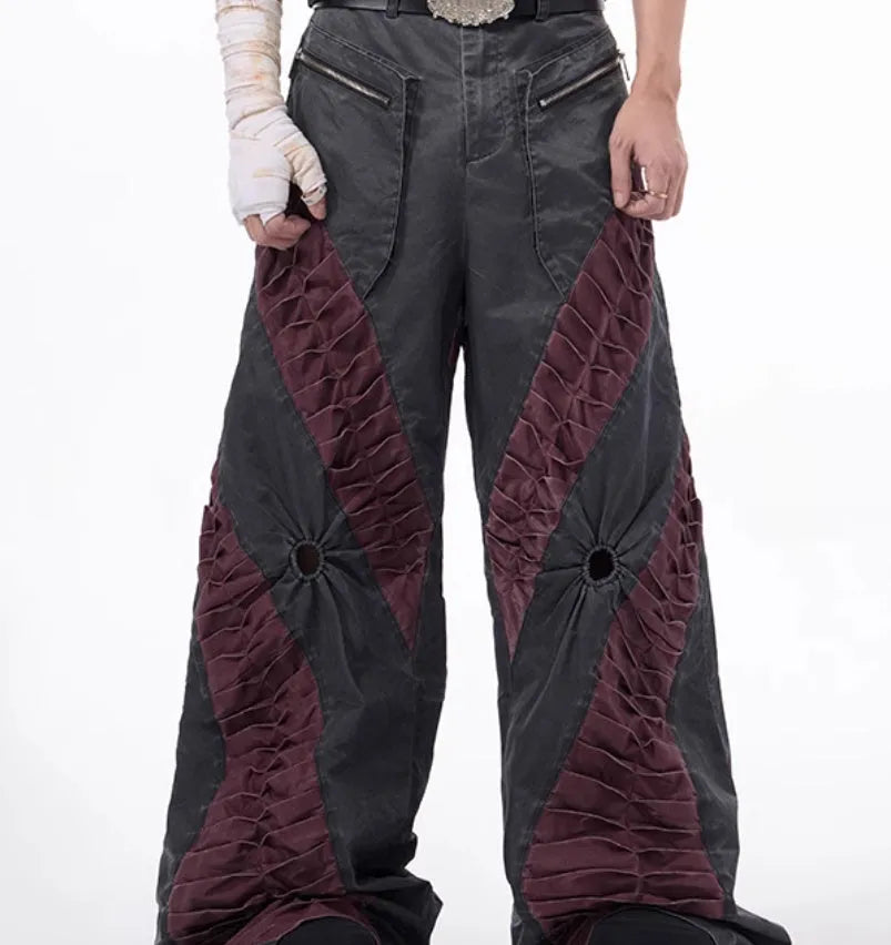 Retro three-dimensional keel casual trousers in viscose rayon fabric with straight hem design