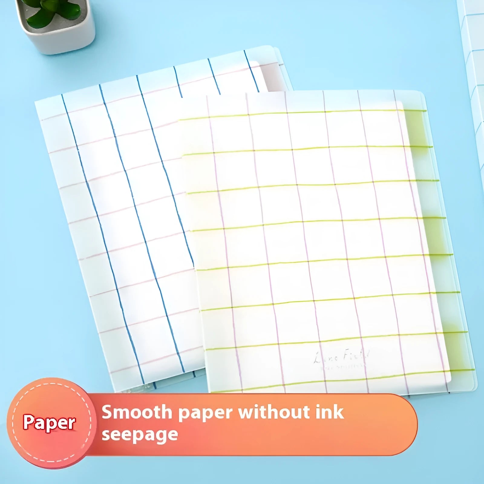 Refillable A5 and B5 spiral notebook with PP cover, shown in pastel cookie blue and plaid impression designs with loose-leaf paper.
