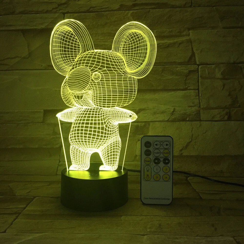 Black koala-shaped LED night light with seven colour options and touch/remote control