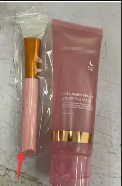 Collagen night face mask in 75ml bottle with application brush for evening skincare