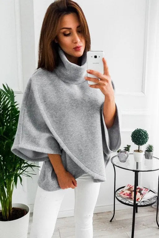 Women's batwing sleeve cardigan sweatshirt in plush velour with extended length and faux two-piece styling