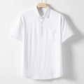 Men's loose-fit linen T-shirt with lapel collar in black, short sleeves, hemp blend fabric