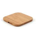 Square wooden bamboo 5W wireless charging pad measuring 92x92mm