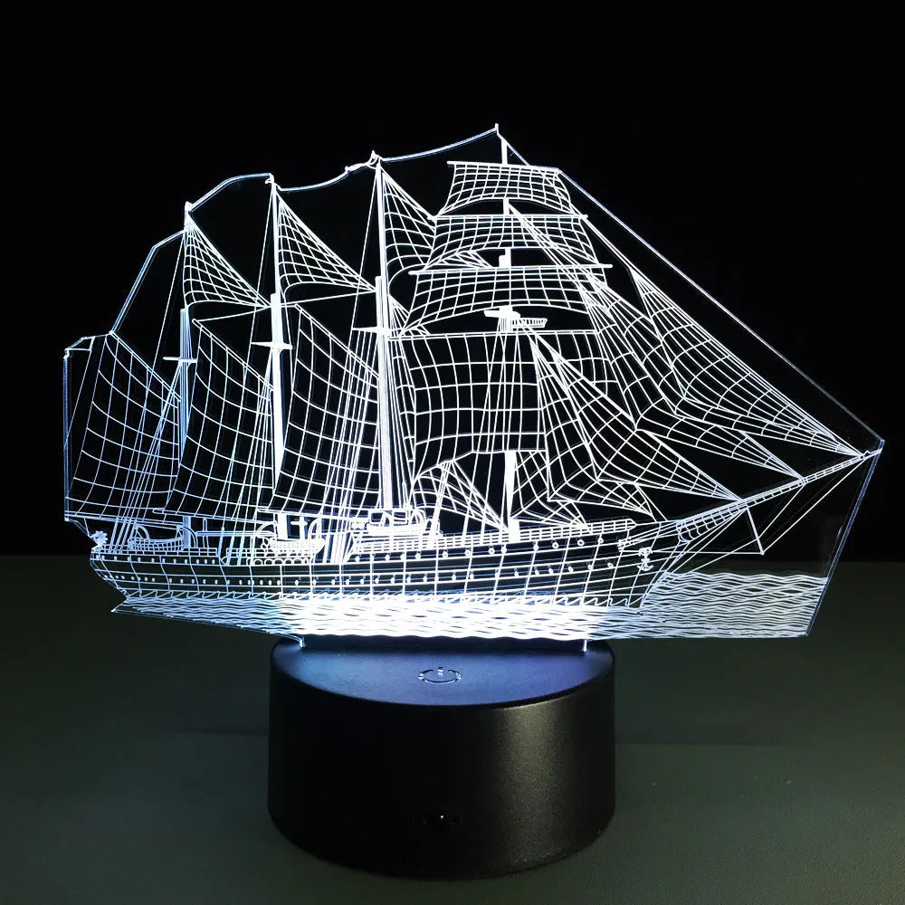 Creative sailing 3D light with ABS base, touch or remote control, 16 colour option, and USB cable