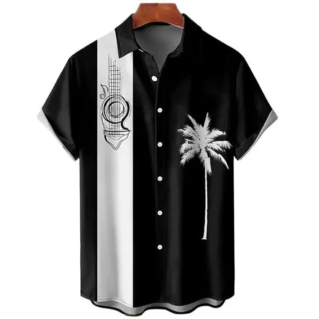 Men's slim fit short sleeve shirt with colourful 3D floral digital print on polyester fabric.