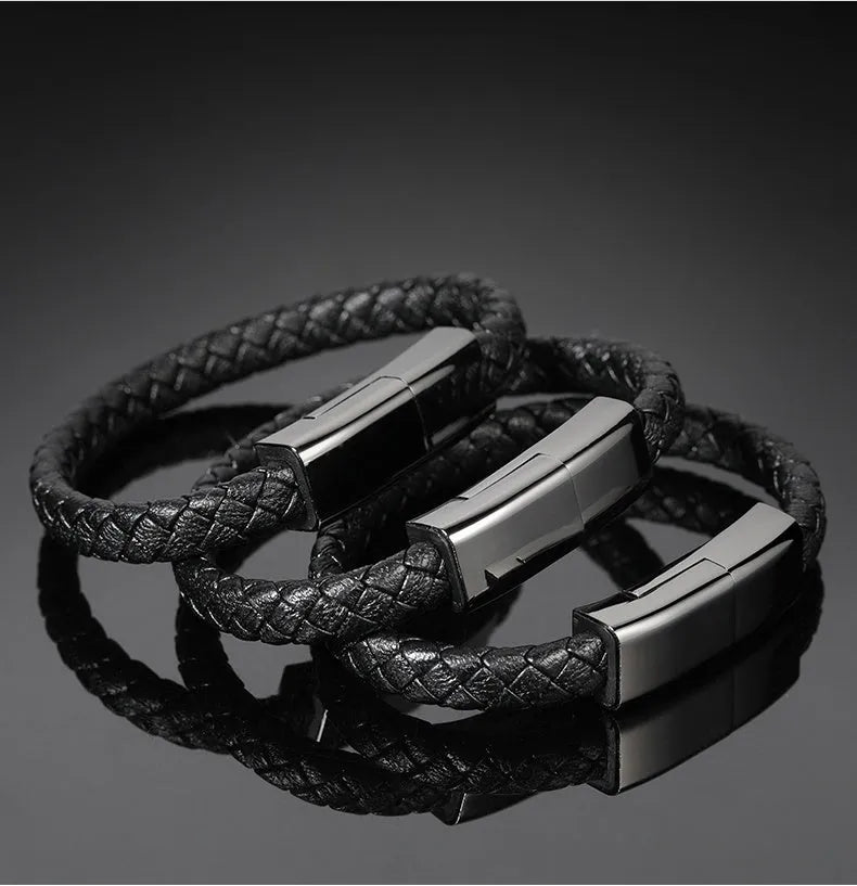 Bracelet cable single head Mini USB Micro USB in black or brown, 20cm or 23cm, with gift box option
